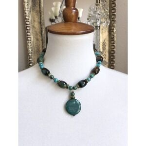 Turquoise Colored Multi Glass Beaded Pendant Necklace
